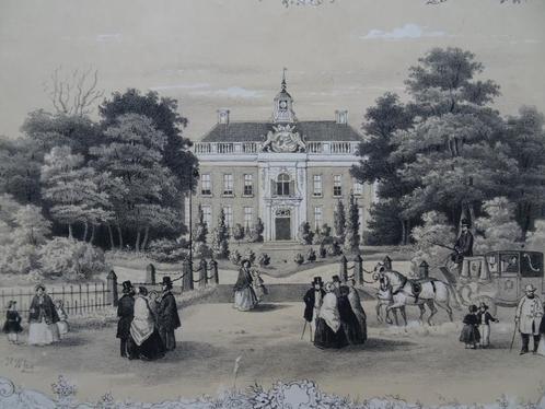 Litho Gezicht op kasteel Overbeek te Velp HW Last 1850, Antiek en Kunst, Kunst | Litho's en Zeefdrukken, Verzenden