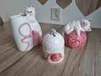 Mooie Vintage Set Vaas Spaarpot Poes Muis Bol Wol Wit Roze, Ophalen of Verzenden, Gebruikt, Dier