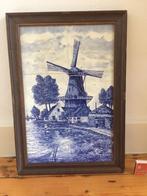 Hollandse molen Delfts blauw tegels ingelijst schilderij XL, Ophalen of Verzenden