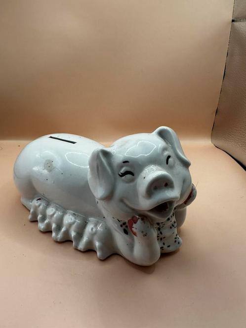 Vintage keramieken spaarvarken – liggend model, Verzamelen, Spaarpotten, Zo goed als nieuw, Dier, Steen, Aardewerk of Keramiek