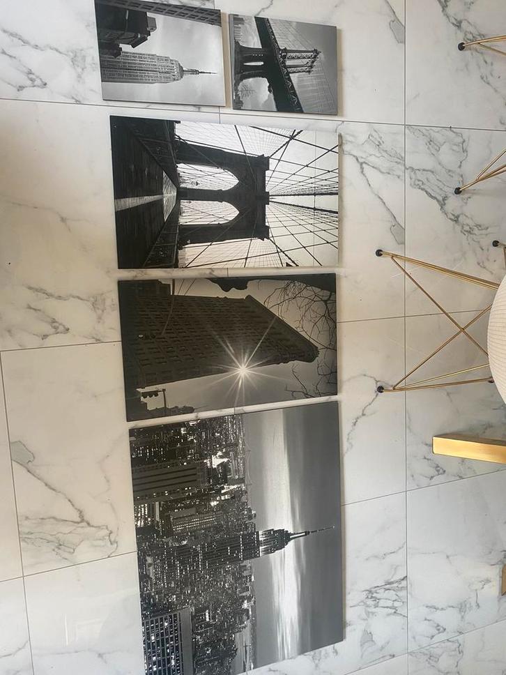 Set 7x Zwart-Wit Wanddecoratie/schilderij– New York Skyline, Huis en Inrichting, Woonaccessoires | Wanddecoraties, Zo goed als nieuw