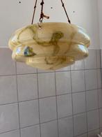 Art deco gemarmerde schaal lamp hanglamp geel creme 1930, Antiek en Kunst, Antiek | Lampen, Ophalen of Verzenden