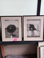 Guillaume Le Ro - Twee Abstracte Etsen Ingelijst & Gesigneer, Antiek en Kunst, Kunst | Etsen en Gravures, Ophalen of Verzenden