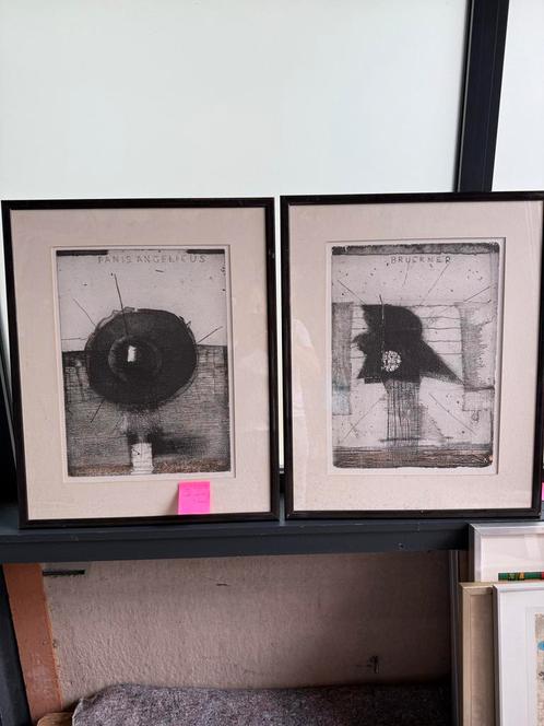 Guillaume Le Ro - Twee Abstracte Etsen Ingelijst & Gesigneer, Antiek en Kunst, Kunst | Etsen en Gravures, Ophalen of Verzenden