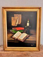 Schilderij stilleven kaars boeken avond, Ophalen of Verzenden