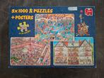 Jan van Haasteren 3 puzzels + posters, Ophalen of Verzenden, 500 t/m 1500 stukjes, Gebruikt, Legpuzzel