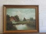 Schilderij P. Wiersma Hollands landschap mooie lijst, Antiek en Kunst, Ophalen