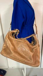 Robuuste leren reistas/weekendtas, 40 tot 60 cm, Gebruikt, Beige, Minder dan 35 cm