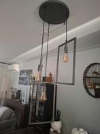 Industriele oud zilveren rechthoekige hanglamp met 3 lampen, Gebruikt, 50 tot 75 cm, Ophalen of Verzenden, Metaal