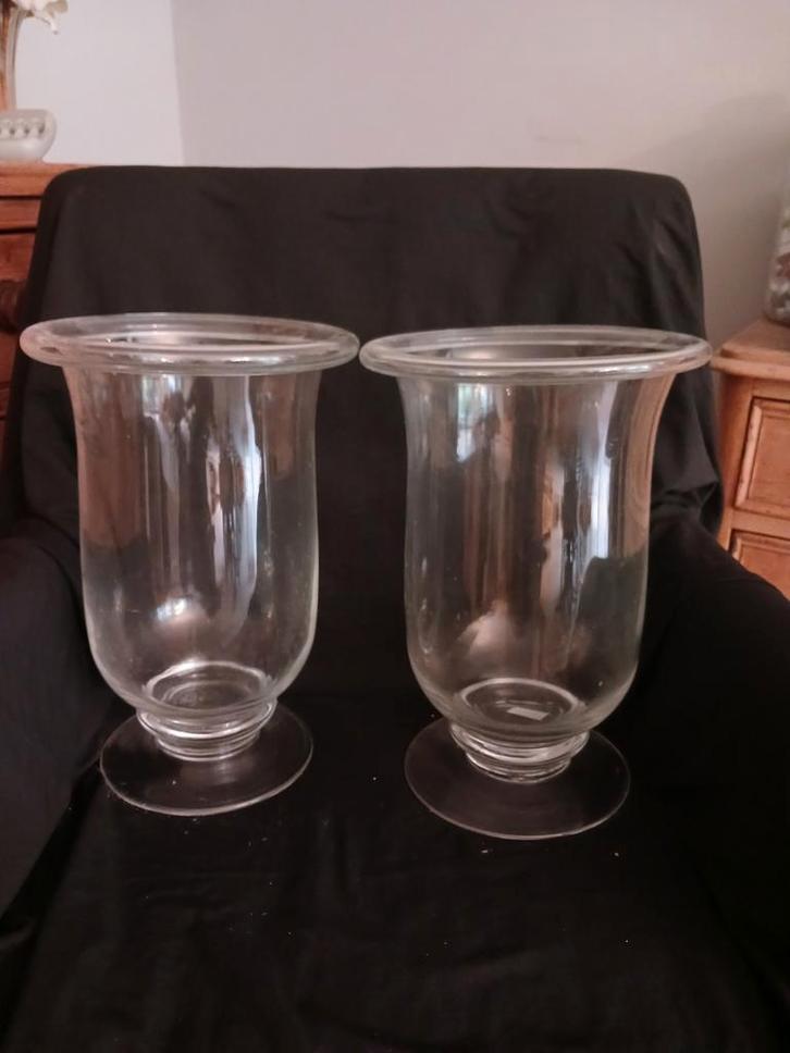 Twee glazen windlichten, Huis en Inrichting, Woonaccessoires | Vazen, Zo goed als nieuw, Overige kleuren, Minder dan 50 cm, Glas