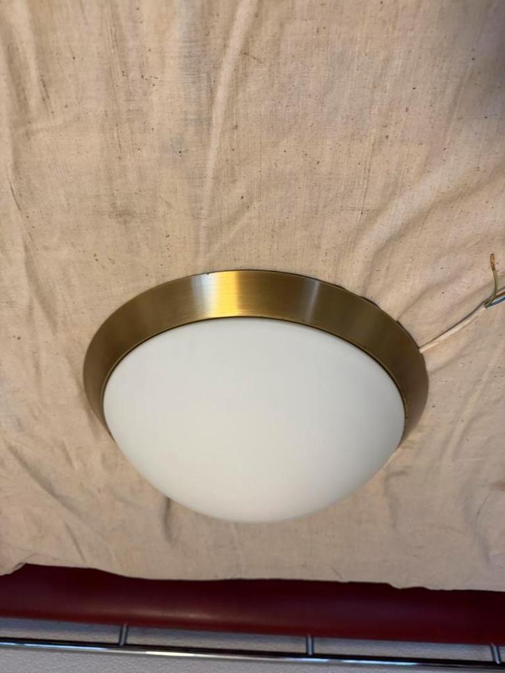 Plafonniere,sixties,zeventies,Mid-Century,vintage,Hillebrand, Huis en Inrichting, Lampen | Plafondlampen, Gebruikt, Glas, Metaal