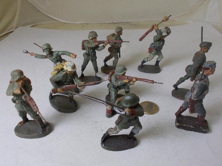 Jr. 20/30. 10 X SOLDAATJES O.a. ELASTOLINE, LEYLE, DURO. (A), Antiek en Kunst, Antiek | Speelgoed, Ophalen of Verzenden