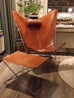 Vlinderstoel OX denmarq KS Chair + voetensteun leer/staal, 75 tot 100 cm, Minder dan 75 cm, Leer, Vlinderstoel