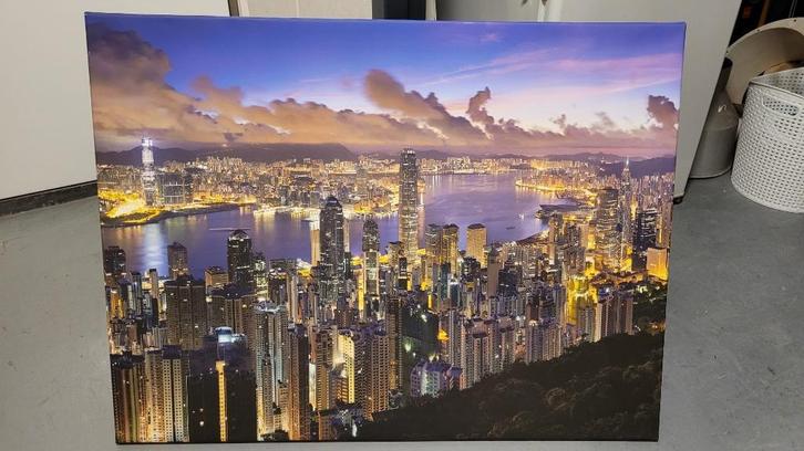 Canvas Skyline Hong Kong muurdecoratie, Huis en Inrichting, Woonaccessoires | Schilderijen, Tekeningen en Foto's, Nieuw, Print