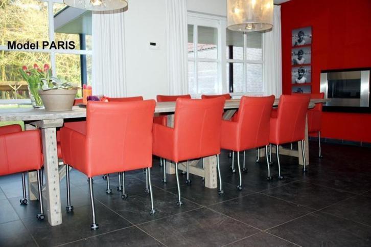 Eetkamerstoelen  alle bekende leersoorten m/z wieltjes, Huis en Inrichting, Stoelen, Nieuw, Vijf, Zes of meer stoelen, Leer, Metaal