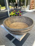 Grote houten olijfbak, Ophalen, Zo goed als nieuw, Rond, Hout