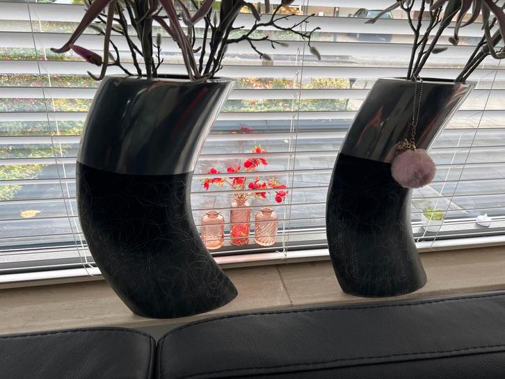 2 Hoge Design Vazen zonder bloemen, Huis en Inrichting, Woonaccessoires | Vazen, Zo goed als nieuw, Zwart, 50 tot 75 cm, Overige materialen