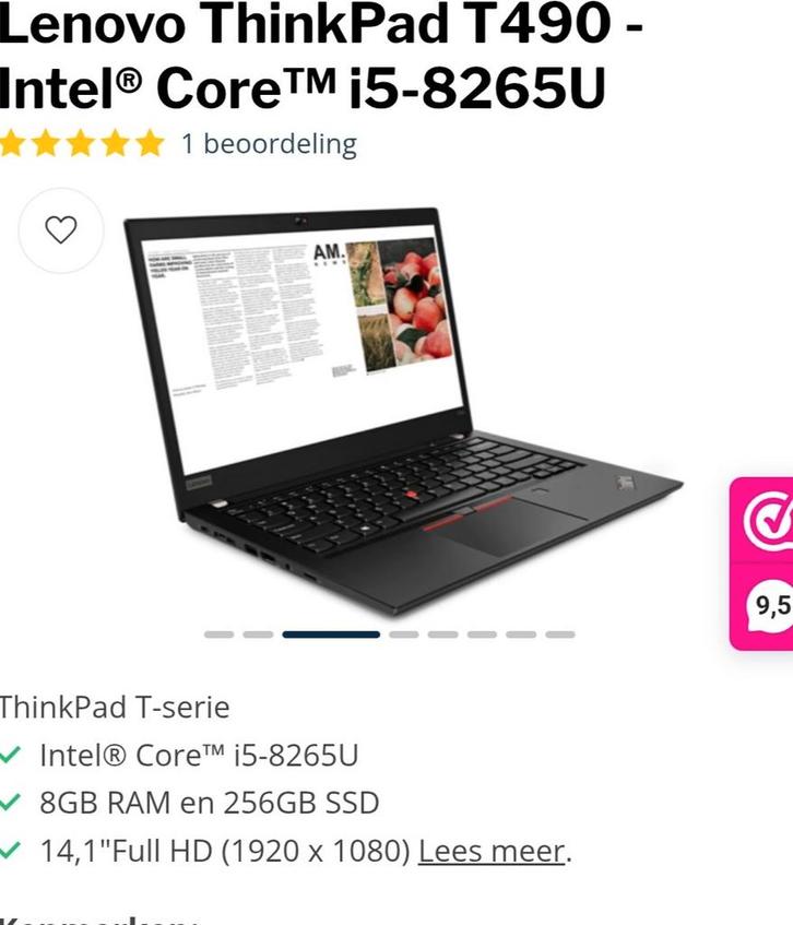 Lenovo T490 - i5-8265U - Betrouwbare Laptop, Computers en Software, Windows Laptops, Gebruikt, 14 inch, SSD, 2 tot 3 Ghz, 8 GB