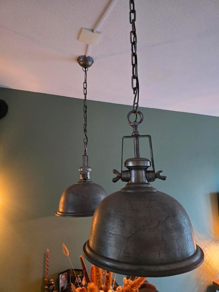 Hanglampen industrieel - Nikkel Metaal, Huis en Inrichting, Lampen | Hanglampen, Zo goed als nieuw, 50 tot 75 cm, Metaal, Ophalen