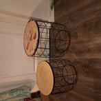 Bijzettafel stalen mand zwart, houten blad, Minder dan 55 cm, Gebruikt, Rond, Ophalen