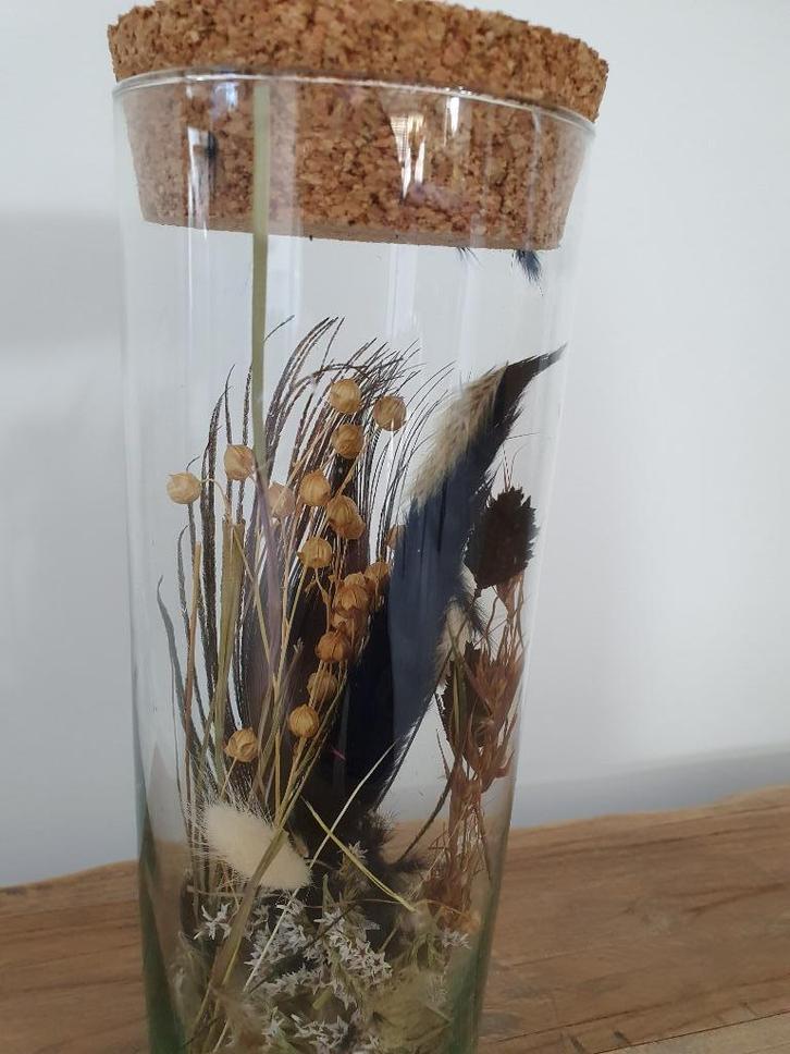 Glazen pot met droogbloemen, Huis en Inrichting, Woonaccessoires | Droogbloemen, Nieuw, Ophalen of Verzenden