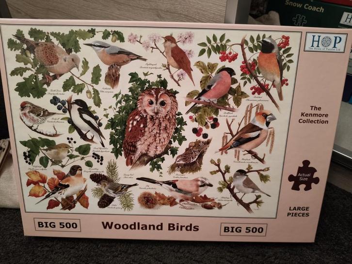 HOP Puzzel - Woodland Birds - 500 XL Stukjes, Hobby en Vrije tijd, Denksport en Puzzels, Nieuw, Legpuzzel, 500 t/m 1500 stukjes