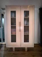 Witte eiken kast met melkglas & RVS, Ophalen, 100 tot 150 cm, Eikenhout, Zo goed als nieuw