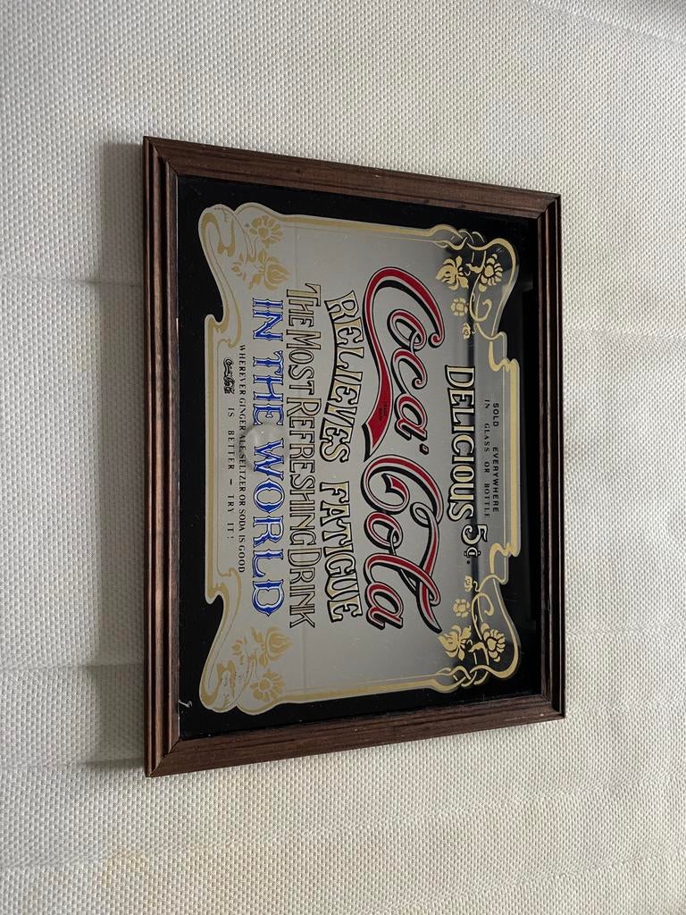 Spiegel Coca Cola, Antiek en Kunst, Antiek | Spiegels, Ophalen, Rechthoekig, 50 tot 100 cm
