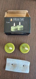 Deluxe homeart 2 waxinelichtjes klein olijfgroen, Ophalen of Verzenden, Gebruikt, Overige materialen, Minder dan 25 cm