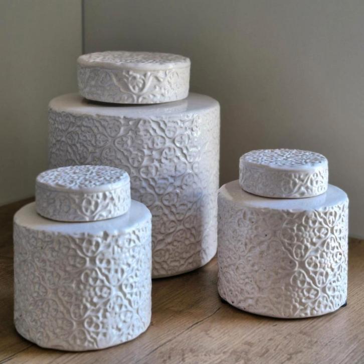 Keramieken Voorraadpotten Set van 3, Huis en Inrichting, Woonaccessoires | Schalen en Manden, Zo goed als nieuw, Schaal, Rond