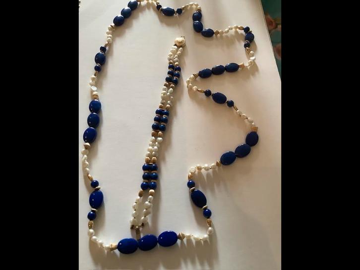 Vintage gouden set ketting collier armband Lapis Lazuli 14 k, Sieraden, Tassen en Uiterlijk, Kettingen, Zo goed als nieuw, Goud