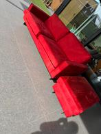 Rode 3-zitsbank met hocker, Ophalen, Gebruikt, Driepersoons, 75 tot 100 cm