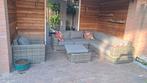 Complete loungeset – hoekbank + fauteuil + hocker + kussens, Ophalen, Zo goed als nieuw, Wicker, Hocker