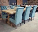 Landelijke eetkamerstoelen eettafel met knoop Velvet BLAUW, Huis en Inrichting, Stoelen, Nieuw, Vijf, Zes of meer stoelen, Blauw