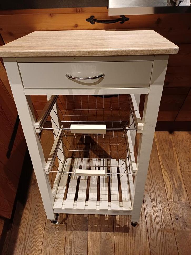 Keukentrolley Wit met Houten Blad, Huis en Inrichting, Keuken | Keukenbenodigdheden, Gebruikt, Ophalen