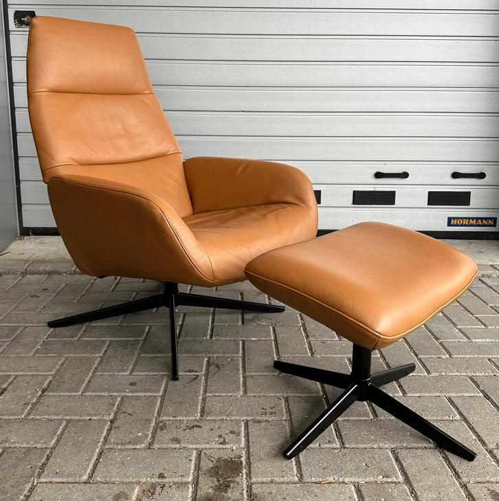 Montel Ergo met hocker, Huis en Inrichting, Fauteuils, Zo goed als nieuw, Leer, 75 tot 100 cm, Ophalen