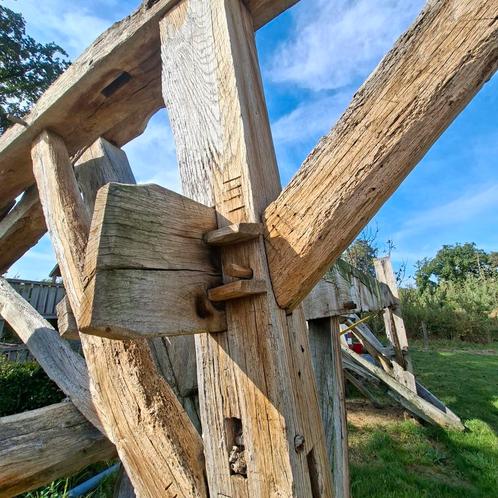 Oude Eiken Spanten - 1850, Doe-het-zelf en Verbouw, Hout en Planken, Gebruikt, Balk, Eiken, 300 cm of meer, 50 mm of meer, Ophalen of Verzenden