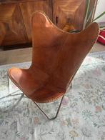 Gave bruine leren vlinderstoel voor kinderen, Huis en Inrichting, Fauteuils, Ophalen, Gebruikt, Minder dan 75 cm, Metaal