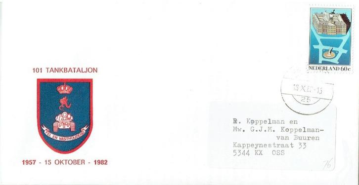 Mi 14 Nederland 1982 101e Tankbataljon 25 jaar, Postzegels en Munten, Brieven en Enveloppen | Nederland, Envelop, Ophalen of Verzenden
