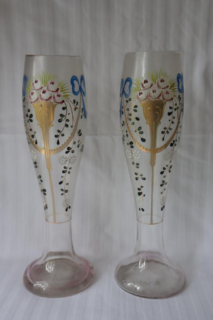 Antiek paar Art Nouveau glazen vazen c 1900-1910, Antiek en Kunst, Antiek | Glas en Kristal, Ophalen of Verzenden