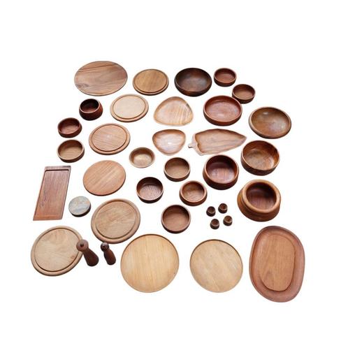 Partij (teak)houten schalen, borden etc., Huis en Inrichting, Woonaccessoires | Schalen en Manden, Gebruikt, Schaal, Overige vormen