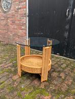 Vintage rotan bijzettafel met glasplaat, Minder dan 55 cm, Gebruikt, Glas, Ophalen