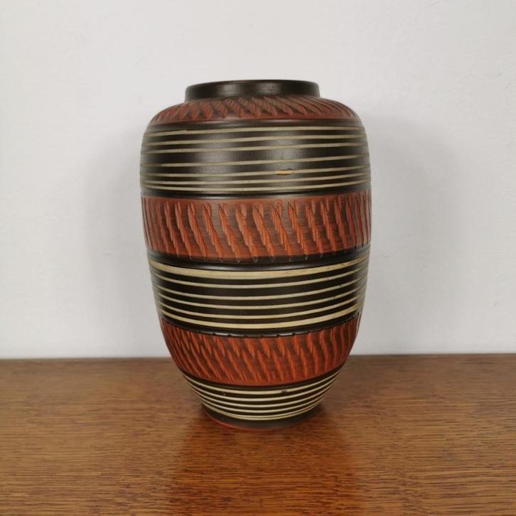Vintage vaas Krupp-Klinker West Germany keramiek bloemenvaas, Huis en Inrichting, Woonaccessoires | Vazen, Zo goed als nieuw, Overige kleuren