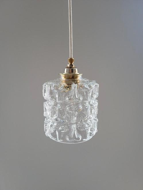 Vintage glazen hanglamp geslepen glas Schoon Licht, Huis en Inrichting, Lampen | Kroonluchters, Zo goed als nieuw, Glas, Stof