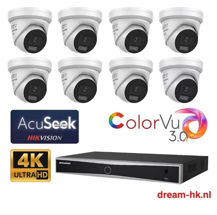 8MP Hikvision AcuSeek Hybrid ColorVu 3.0 set/NVR+8x camera, Audio, Tv en Foto, Videobewaking, Nieuw, Buitencamera, Ophalen of Verzenden