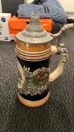 Keramische bierpul met tinnen deksel, Antiek en Kunst, Antiek | Keramiek en Aardewerk, Ophalen of Verzenden