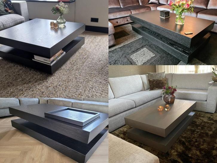 Design salontafel BURGER eiken zwart OP MAAT, Huis en Inrichting, Tafels | Salontafels, Nieuw, Minder dan 50 cm, 50 tot 100 cm