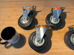 4 echt grote wielen (12,5 drsn) op plaat, 15,5 cm hoog, Doe-het-zelf en Verbouw, Zwenkwielen, Ophalen, Zo goed als nieuw