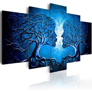 79 Blauw Abstract Bomen Gezichten 5 Luik Canvas Schilderij beschikbaar voor biedingen