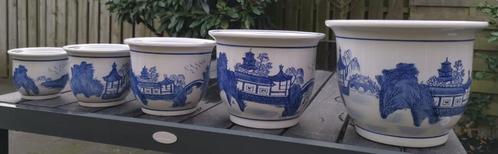 Set van 5 Aziatische Bloempotten – Uniek Design!, Antiek en Kunst, Antiek | Porselein, Ophalen of Verzenden